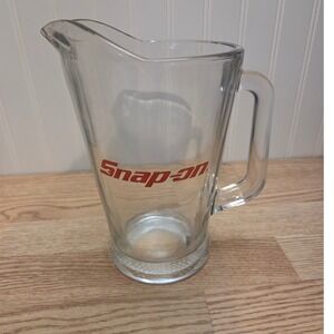 Snap-on Tools Clear Glass Pitcher Red Logo Heavy Duty Beverage Server Decor
